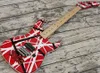 Big Headstock Kra Eddie Van Halen 5150 White Black Stripe Red Electric Guitar Floyd Rose Tremolo Locking Nut، Maple Neck Fingerboard