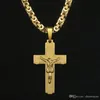 Hot Sale Men's Stainless Steel Cross Necklace Chain 18K Gold Filled Jesus Pendant Men Chain Christian Jewelry Gifts