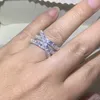 Sprankelende handgemaakte luxe sieraden 925 sterling zilver prinses geslepen witte topaas CZ diamanten edelstenen partij kruisring dames bruiloft205B