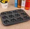 The latest 35 * 26.3 * 3CM large round black non-stick 12 lattice cake mold 12 hole cake mold, carbon steel material, free shipping