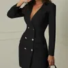 DoubleBreasted Solid Blazers Jacket Vneck Slim Womens Fall Formal Long Sleeve Dress Office Lady Hoge Kwaliteit forensjas