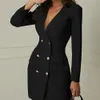 Doublebreasted Solid Blazers Jacket Vneck Slim Jackets Womens Fall Formal Long Sleeve Dress Office Lady High Quality Commuter Blazer Women Coat 144