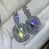 2020 New Sparkling Luxury Smycken 925 Sterling Silver Big Princess Cut Blue Sapphire CZ Diamant Dinner Party Kvinnor Droppe Dangle Earring Gift