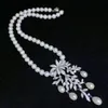 Micro inlay leaves zircon clasp accessory Luxury 8-9mm white freshwater pearl earrings necklace set fashion jewelry