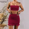 Nadafair Two Piece Set Club Wear Ruffles Mini Sexy Summer Dresses White Off Shoulder Ruched Short Bodycon Party Dress Women 2020 T7529301