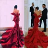 Red Satin Cold Shoulder Dresses Evening Wear With Ruffles Open Back Prom Dress Red Carpet Fashion Prom Dress Formal Gowns robes de soirée