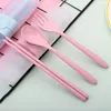 Buğday Straw Çatal Seti Açık Öğrenci Çatal Kaşık Chopsticks Seyahat Taşınabilir Çatal Kutusu Kamp bulaşığı Setleri