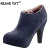 Reave Cat Stor storlek 32-45 Faux Suede Kvinnor Ankelstövlar Höstfjäderskor 10cm Heel Zipper Black Aprikos Blue Designer QL4259