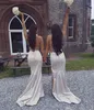 Sexy Spaghetti Straps Mermaid Long Bridesmaid Dresses Satin Ruched High Split Maid of Honor Wedding Guest Dress BM1683210F