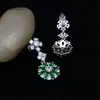 Fashion-925 Sterling Silver Jewelry Green Cubic Zirconia Stones Orecchini lunghi da sposa per le donne