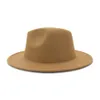 Tan Red Patchwork Wool Felt Jazz Fedora Hats Wide Brim Women Men Party Wedding Cowboy Trilby Panama Gambler Hat2860310