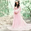 Maternity Lace+Cotton Dress Photography Props Long Sleeve Fashion Women Gown Dresses Trailing Style Baby Shower Dress Plus Size