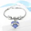 Wholesale- Diamond love Heart charm bracelet crystal family member Mom Daughter Grandma Believe Faith Hope best friend wristband for women