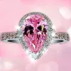 Anel de casamento de luxo 925 Sterling Silver Engagement por Mulheres Jóias Eterno 3.68ct rosa gota simulados CZ diamante anéis de dedo