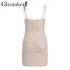 Casual Dresses Glamakak Tweed Grid Lace Up ärmelloses Kleid Elegante Knöpfe Bodycon Sommer Party Nacht Sexy Kurze Sommerkleid