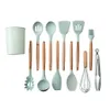12 pezzi / set utensili da cucina in silicone manici in legno pinze non tossiche spatola cucchiaio gadget da cucina pentole antiaderenti JKKD1911