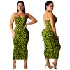 Haoyuan Sexy Gepard Leopard Print Midi Dress Women Ubrania Plus Size Vestido Eleganckie spaghetti paski Bodycon Night Club Sukienki 7369129