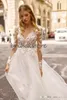 BERTA BOHO Bröllopsklänningar Illusion Snörning Långärmad Bohemian Bröllopsklänning 2020 Sexig Backless High Slits Bridal Gowns Hochzeitskleider