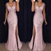 Party Night Dress Women Sequin Prom Sexy Guld Klänningar Bridesmaid V Neck Lång Elegant Sommarklänning Robe Femme 2019