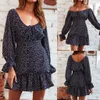 Vestido de outono 2019 mulheres cinta floral print praia uma linha ruffles traje senhoras moda femme roupas mini vestidos ropa mujer