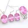 ラッキーシンの結婚式のセットOval Fashion Pink Kunzite Gems 925 Silveペンダントのイヤリングジュエリーヴィンテージリングセット