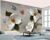 Decorazioni per la casa Carta da parati 3d Fiori bianchi semplici Farfalla Stampa digitale HD Bella carta da parati decorativa