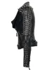 リベットパンクレディースPUレザージャケットモーターサイクルバイカー調整可能なウエストスプレッチストライプ女性のフェイクファースリムショートコートSXW006