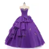 Dark Purple Vintage Ball Gown Prom Quinceanera Dresses Ruffle Beaded Crystal Tiered Tulle Corset Back Sweet 16 Dress Party Graduation Prom