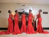 Orange Mermaid Bridesmaid Dresses V Neck Backless Sweep Train Satin Prom Gowns Wedding Party Dresses vestidos de noche237x