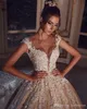 Country Style Luxo Champagne vestido de baile vestidos de casamento frisada Appliqued Sheer Jewel Neck Árabe Robes De Mariée Wedding Dress vestido nupcial