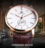 ForSining Mens Fashion Mechanical Watch Rose Gold Case Sub Dial Sport Watches äkta läder av hög kvalitet Gentleman Clock Reloj