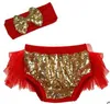 Meisjes boog hoofdbanden sequines bloeiers set baby gegolfde luier covers net garen haarband kinderen katoen prinses shorts boutique ondergoed B3796