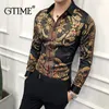 Men's Casual Shirts Gtime Luxury Gold Black Shirt Men 2022 New Slim Fit Long Sleeve Chemise Homme Social Club Prom Shirt ZS36