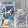 100pcs 4 rozmiary płaska wanna sola kosmetyczna zamek przez czysty mini holograficzny worki folii laserowej grube z suwak aluminium C9C9234H2290750