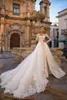 2021 Sexy Champagne Mermaid Wedding Dresses Sweetheart Off Shoulder Illusion Neck Lace Appliques Tulle Detachable Train Overskirts Formal Bridal Gowns