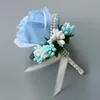 Handgemachte Corsages Bräutigam Blume im Knopfloch künstliche Blume im Knopfloch Weiß Grün Silk Rosecorsage Wedding Supplies Man Anzug Brosche