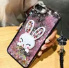 Bling iPhone Para o Caso líquido Glitter dinâmico Quicksand xs max xr X diamante Casos Coelho bonito de telefone com cordão