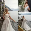 Julie Vino A Line Wedding Dress Deep Portrait Sash Tulle With Glitter Appliques Wedding Dresses Sweep Train Boho Bridal Gowns