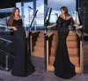 2022 Eleganckie suknie wieczorowe Czarne Koronki Julia Rękawy Sheer Deckline Hollow Back Mermaid Prom Dress Formal Party Specjalna okazja Dress
