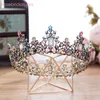 vendita all'ingrosso vintage barocco regina sposa blu rosa cristallo tiara rotonda ragazza prom sposa da sposa diademi e corone gioielli per capelli