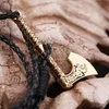 BF16 Europe and America Viking Dragon Amulet Axe Pendant Bracelet Black Woven Leather Knotted Bracelet