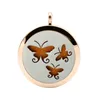 Mode Rostfritt Stål Skuren Openwork Butterfly Box Aromaterapi Essential Oil Couple Charm Round Pendant