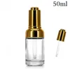 20 30 50ML Clear Glass Essential Oil Dispenser Bottle With Gold Silver Aluminum Press Pump Glass Dropper Tube Glass Eye Dropper Bottles