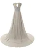 Hochwertige Juwelen-Abschlussballkleider, lange Abendkleider, Sweep-Zug, Brautjungfernkleid, Chiffon-Abschlussballkleid, Flügelärmel mit Applikationen und Perlen