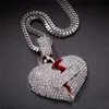 Hete heuphop hang hangende ketting ijs uit hart hanger kettingen mode gebroken hart verband ketting sieraden