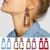 Boucles d'oreilles géométriques en résine colorée, lustre carré creux, bijoux à la mode pour femmes