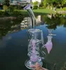 New Fab Egg Heady Glass Bong Double Recycler Oil Dab Rig Turbine Perc Water Pipe Pink Purple Green With Bowl HR319