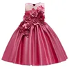 6pcs Baby Girl 3D Flower Silk Princess Dress voor trouwfeest Elegante kinderjurken voor peutermeisje Kinderen Fashion kleding