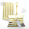 50pcs Gold Stripe Pillow Candy Boxes Wedding Favors Sweet Holder Gift Box Anniversary Event Birthday Package with String n Tag