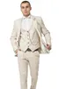 Moda Bej Damat Smokin Tepe Yaka Slim Fit Groomsmen Gelinlik Mükemmel Adam Ceket Blazer 3 Parça Suit (Ceket + Pantolon + Yelek + Kravat) 1620